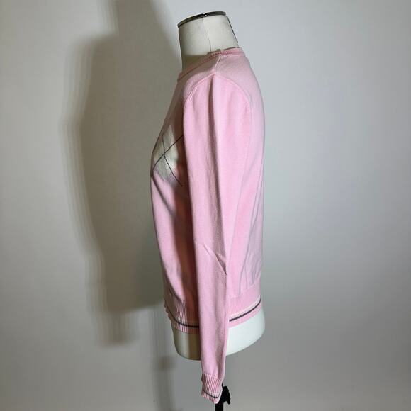 IZOD Pink/White/Gray Argyle Sweater Womens Size Small S Y2K 2000s 100% Cotton - Picture 5 of 11